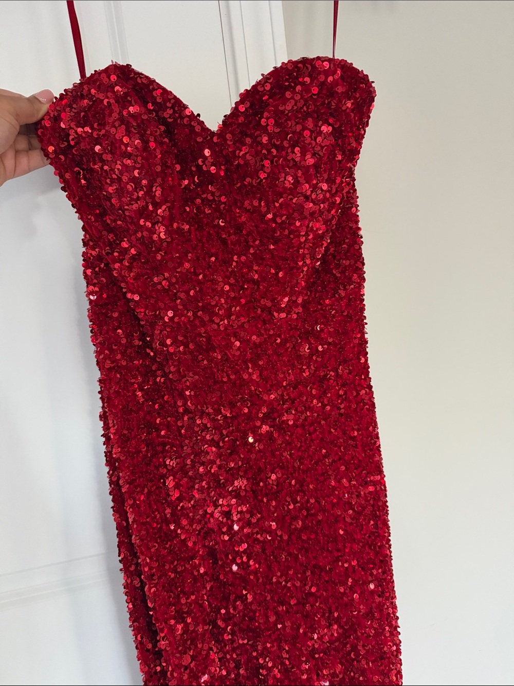 Red Sequin Strapless Prom Dress